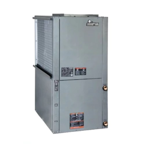 AceComfort technician servicing water source heat pump in Vancouver strata building